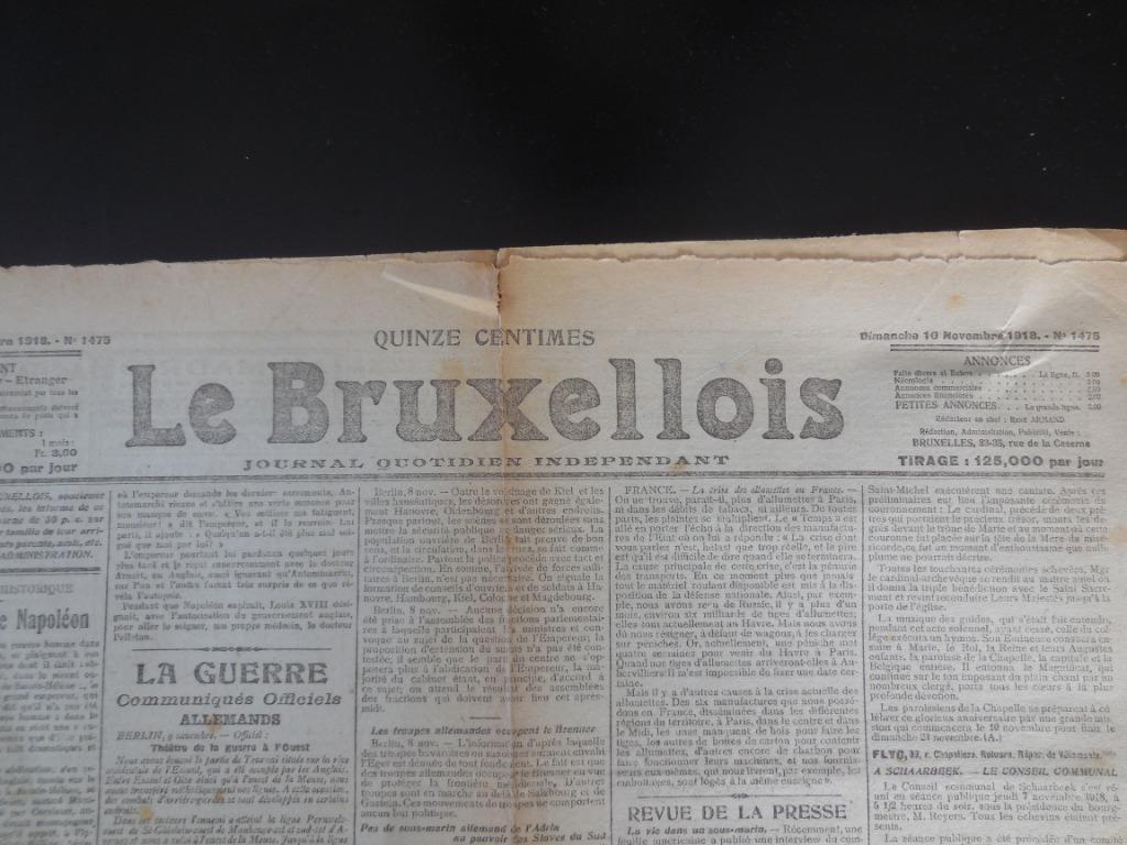 'Le Bruxellois' dimanche 10 novembre 1918, Enlèvement ou Envoi, Avant 1920, Journal