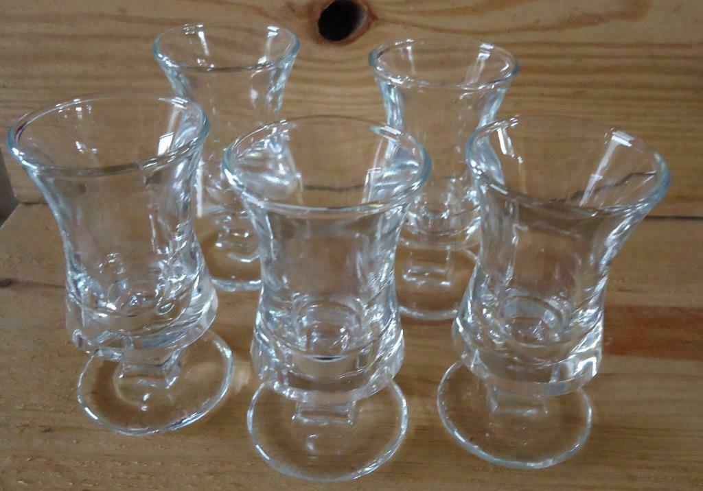 5 shotglaasjes druppelglaasjes op voetje, Glas of Glazen, Ophalen of Verzenden, Effen, Glas