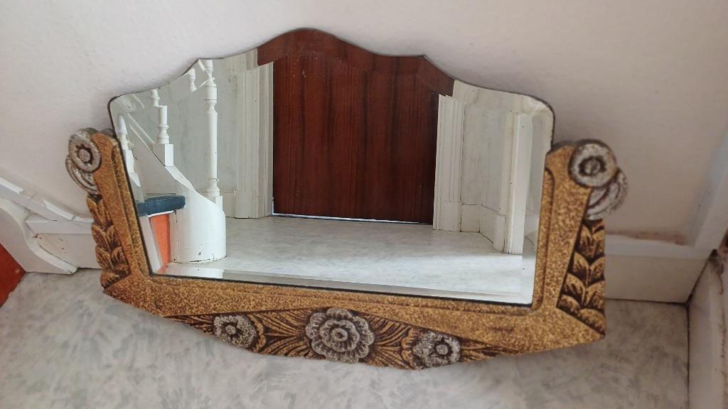 Vintage - Miroir biseauté sur cadre (inférieur) doré / argen, Antiquités & Art, Enlèvement ou Envoi, Autres formes, 50 à 100 cm