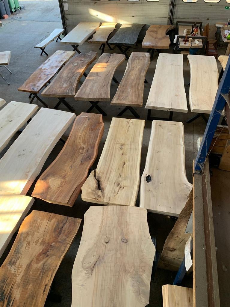 Boomstamtafels planken tafelbladen salontafels banken badkam, Enlèvement, Comme neuf