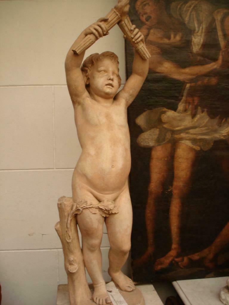 1868 Charles VAN OEMBERG grote terracotta putto toortsdrager, Ophalen