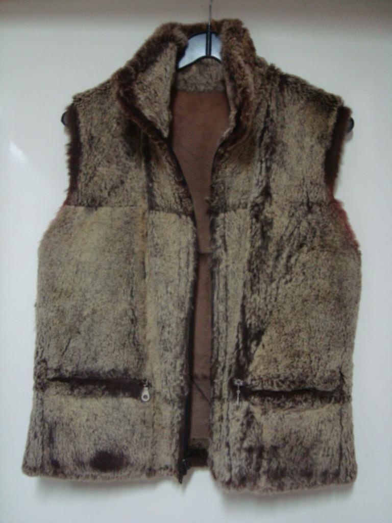 Débardeur, veste sans manches, gilet en fourrure véritable, Taille 38/40 (M), Gris, Porté, Zeno bie