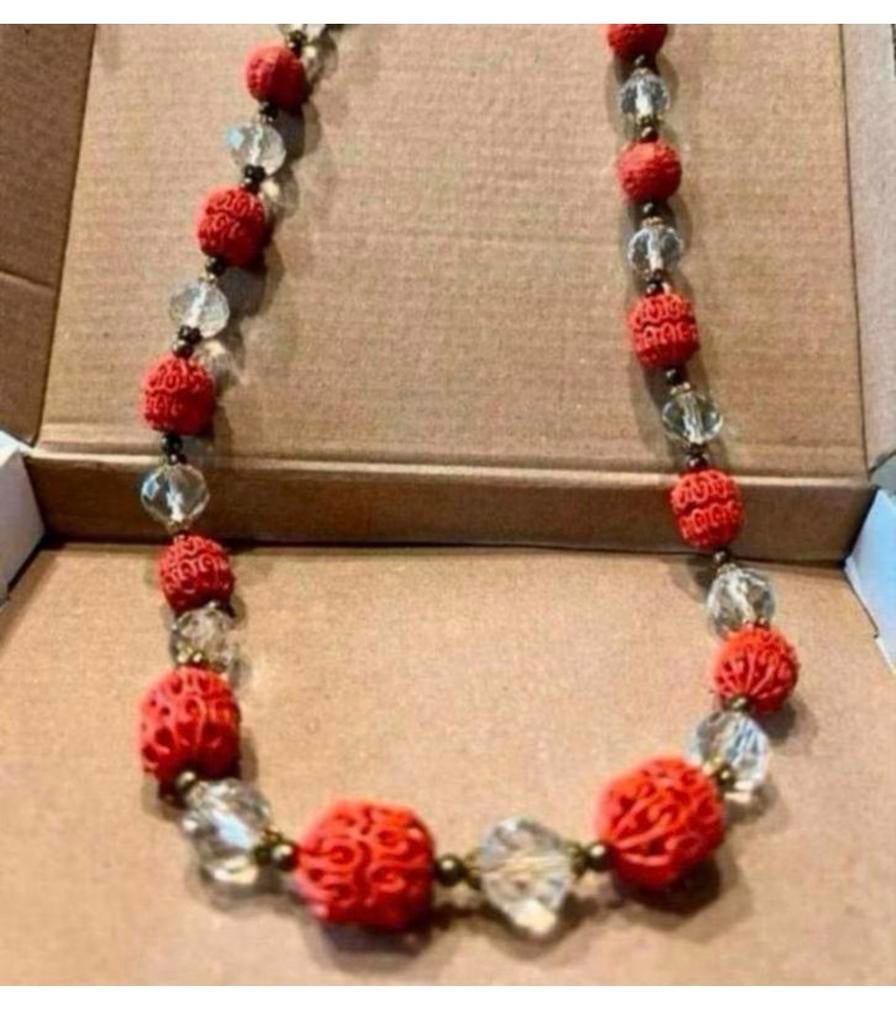 Collier vintage en perles de verre tchèques, moulé très tôt, Enlèvement ou Envoi, Collier