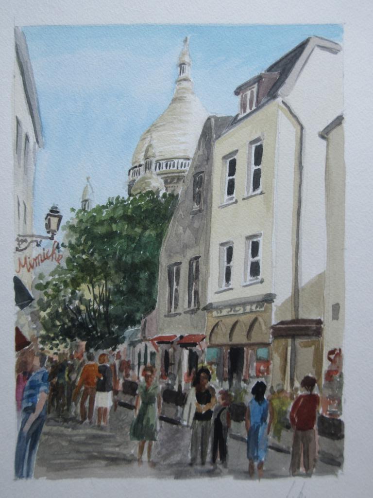 Aquarel "Parijs Montmartre" door L. Boschmans, Ophalen of Verzenden
