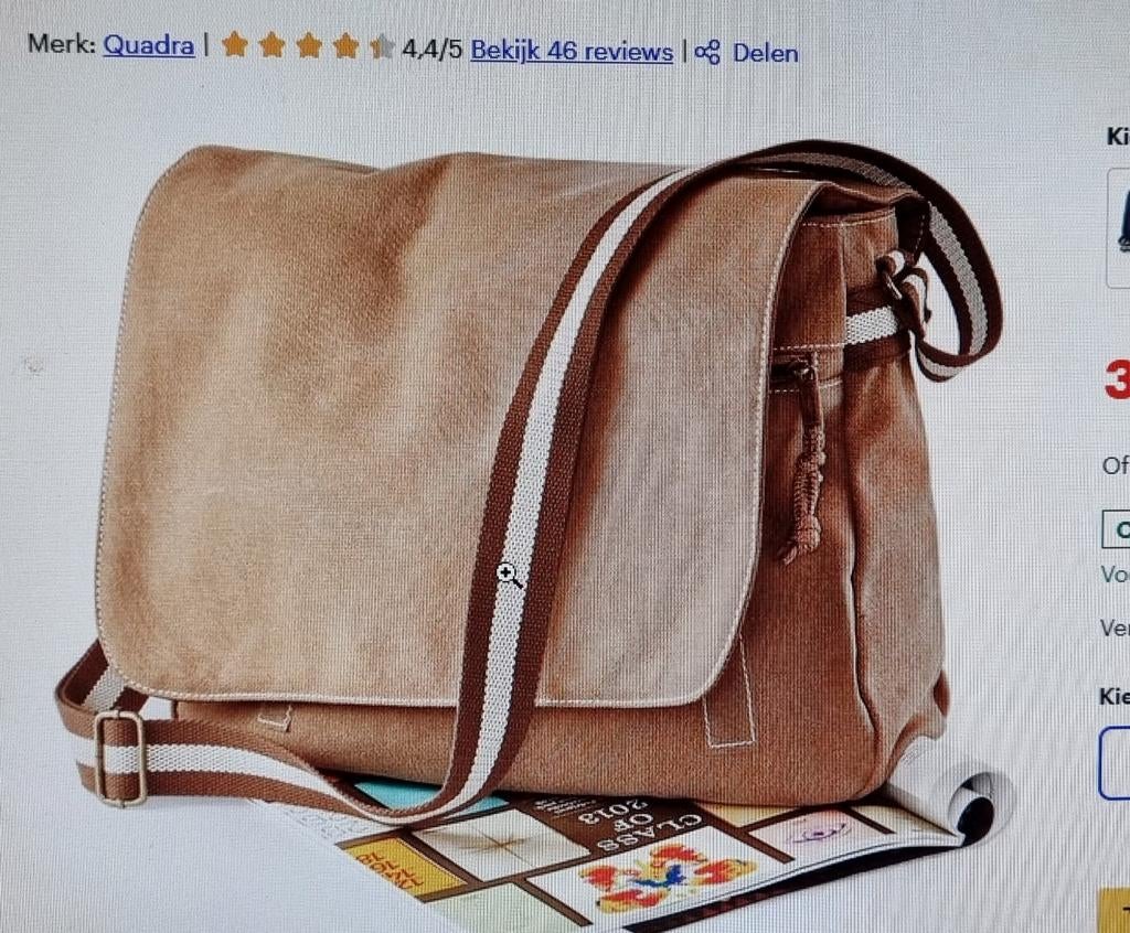 Zandkleurige canvas schoudertas, Ophalen