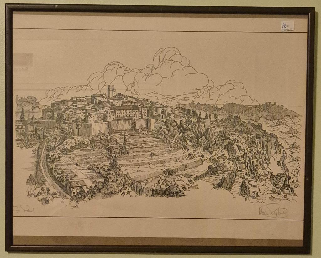 Estampe de Saint Paul de Vence" en noir et blanc, Livres, Histoire nationale, Enlèvement ou Envoi