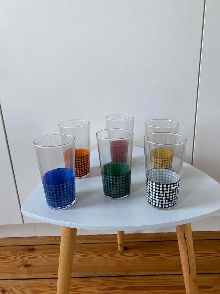 Lot de 6 verres à limonade vintage modèle pied de poule, Comme neuf