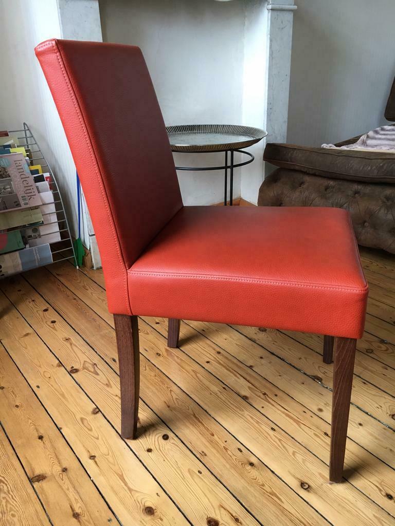 4 chaises de salon aspect cuir brique, pieds en hêtre, Enlèvement, Comme neuf