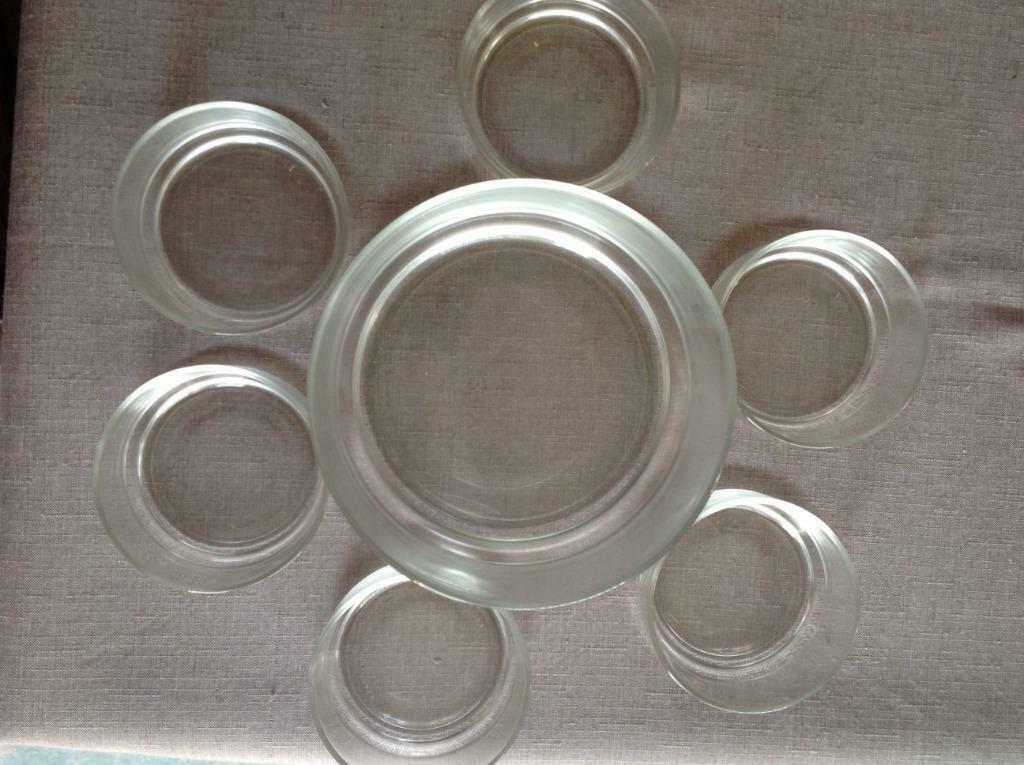 Glazen kom en 6 bijhorende kleine schaaltjes, Nieuw, Ophalen of Verzenden, Overige stijlen, Glas