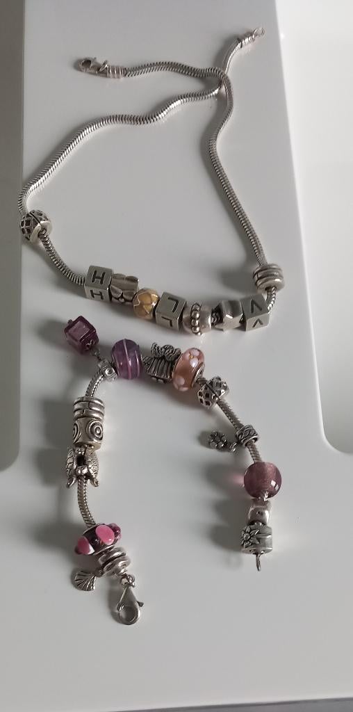 Zilveren ketting en bedelarmband zilver, Handtassen en Accessoires, Kettingen, Ophalen, Met hanger, Zo goed als nieuw, Zilver