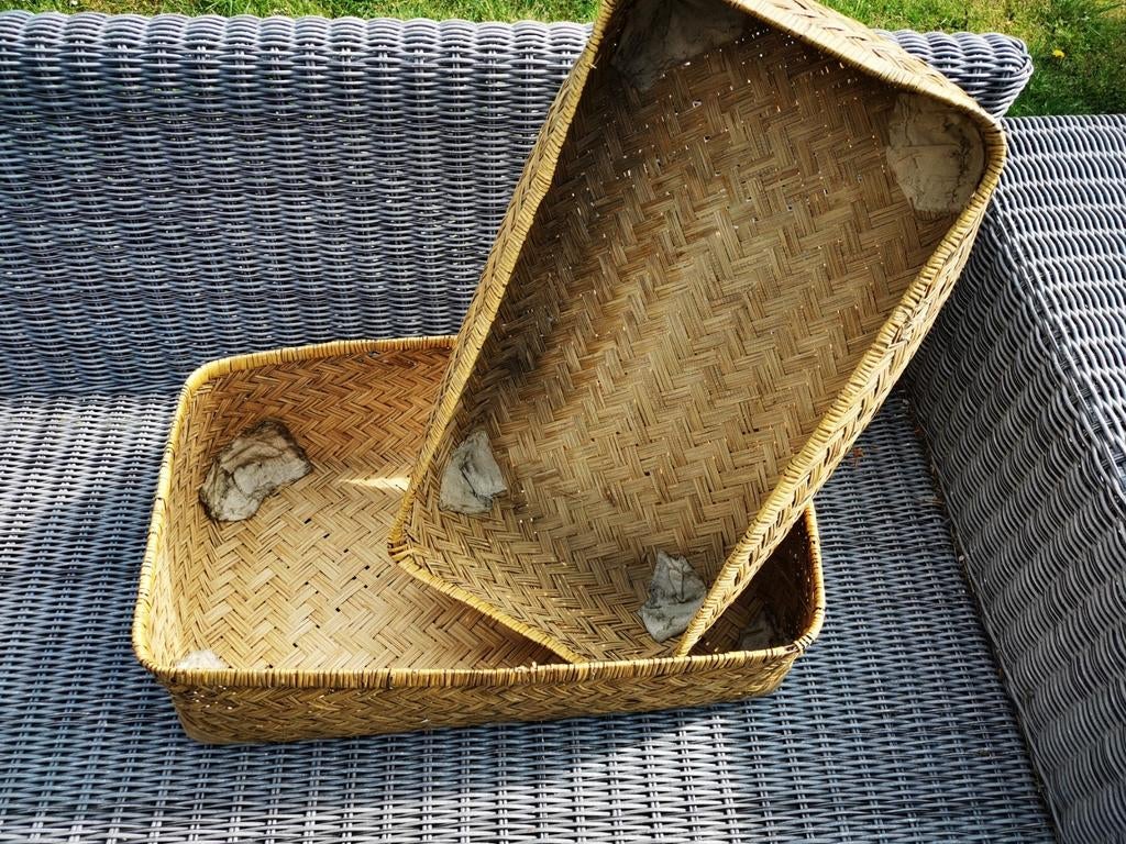 Antieke grote gevlochten rotan opberg manden jaren 50 a 60, Antiek en Kunst, Ophalen of Verzenden