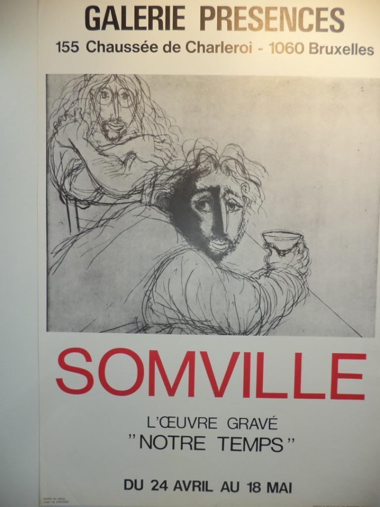 ca 1974 SOMVILLE L'oeuvre gravé affiche expo Gal. Présences, Antiek en Kunst, Kunst | Litho's en Zeefdrukken, Ophalen of Verzenden