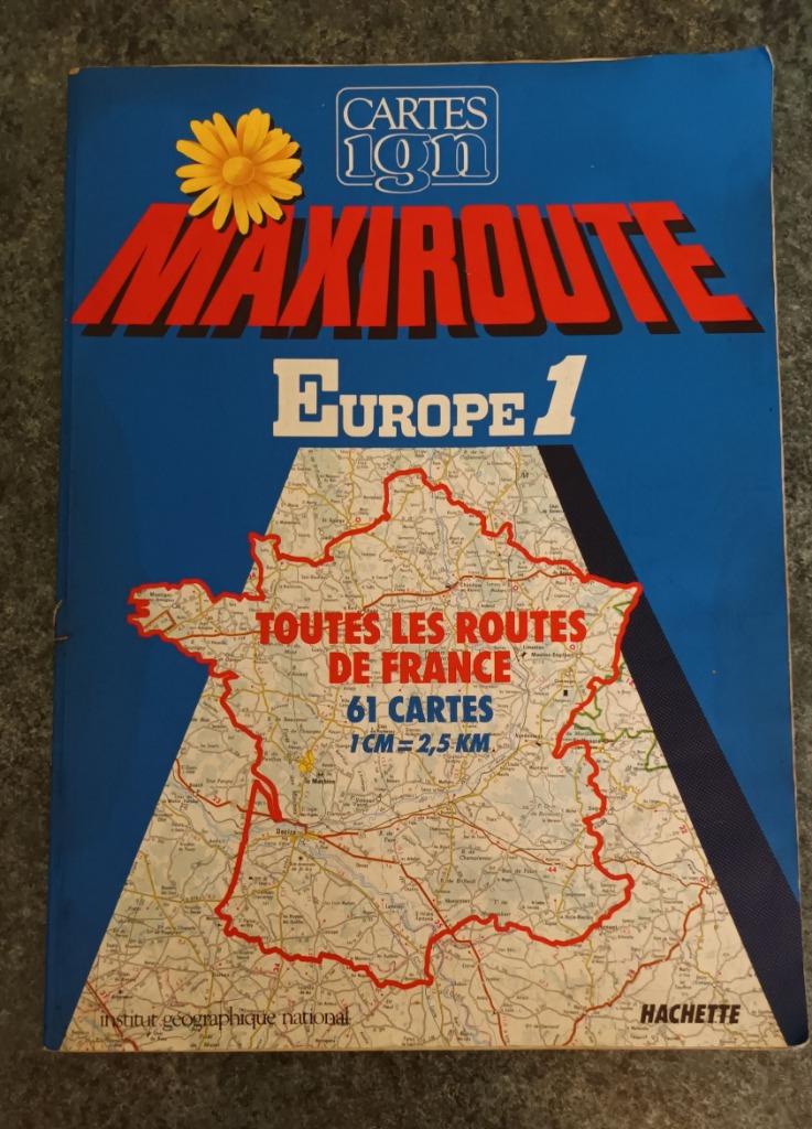 Kaart IGN Maxiroute Europa 1 1987 Alle wegen Frankrijk, Ophalen of Verzenden, Frankrijk