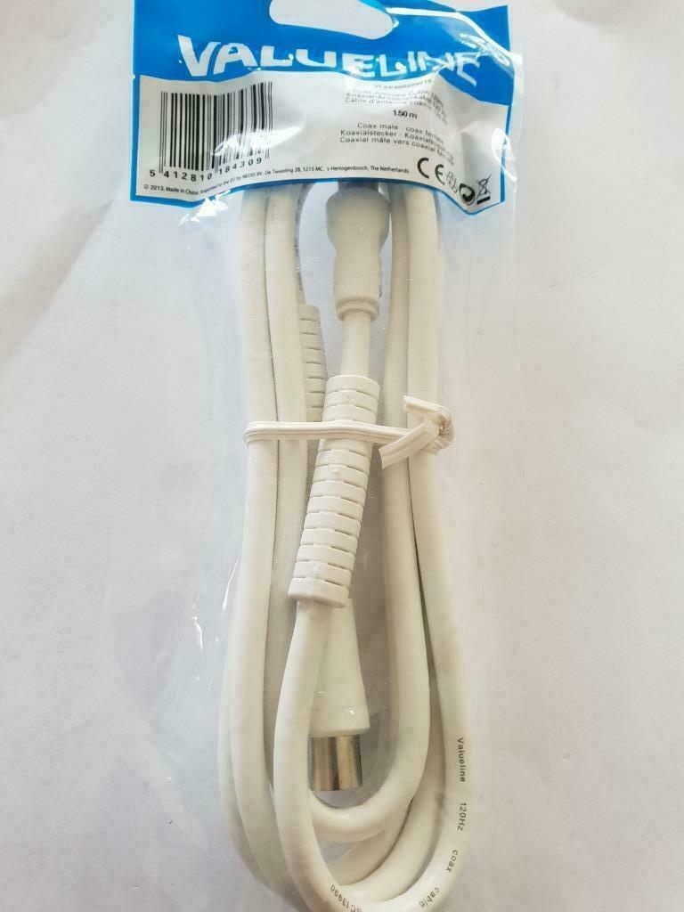 cable coaxial male/femelle-120Hz--1.5m--neuf et emballé...., Enlèvement ou Envoi, Neuf, Moins de 2 mètres, Câble coaxial