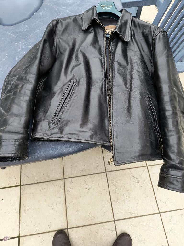 Blouson en cuir noir vintage Vent Couvert XL, Enlèvement ou Envoi, Porté