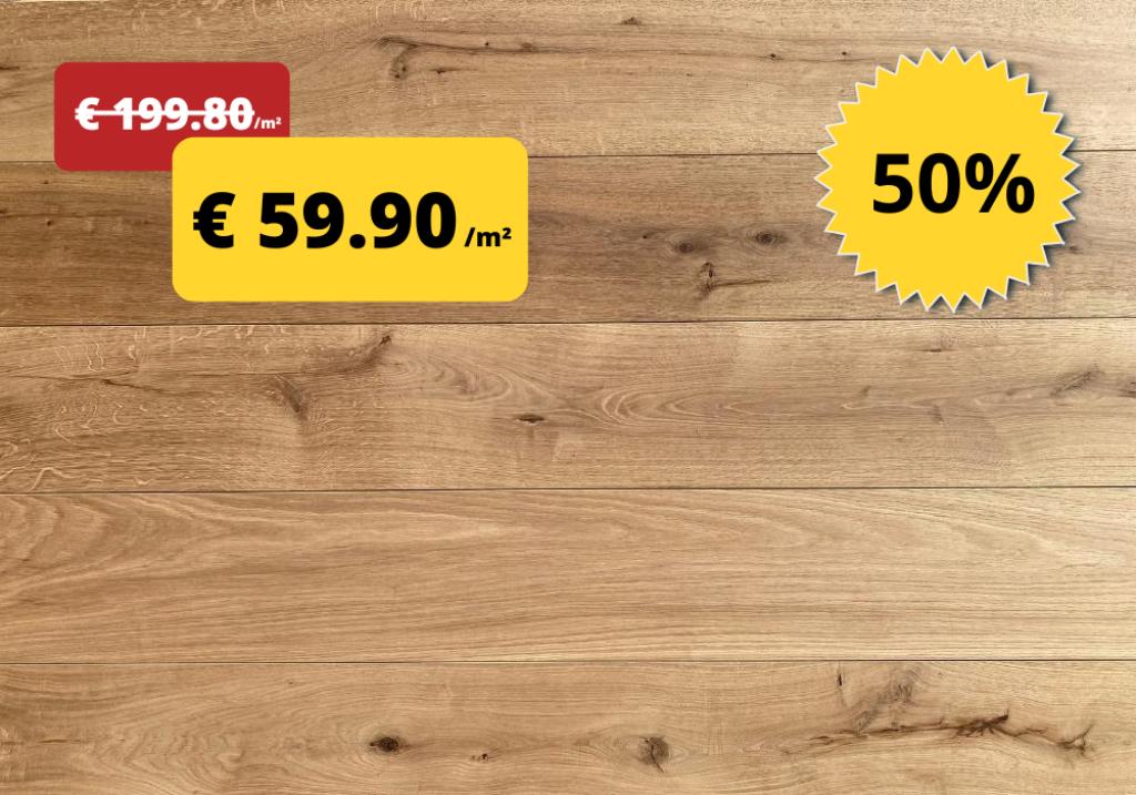 Eiken parket voor € 59.90 /m² incl BTW - 50% KORTING, Nieuw, 10 m² of meer, 10 tot 30 cm, Hout