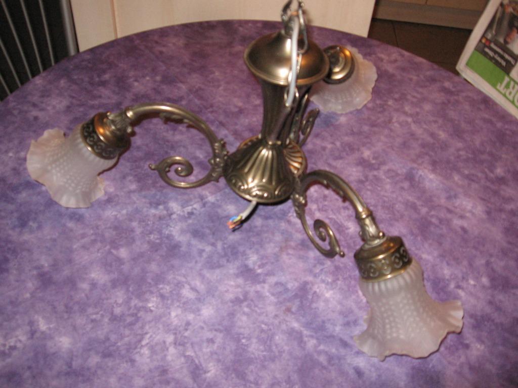 Heel mooie lusters koper met 3 lampen, Antiek en Kunst, Ophalen