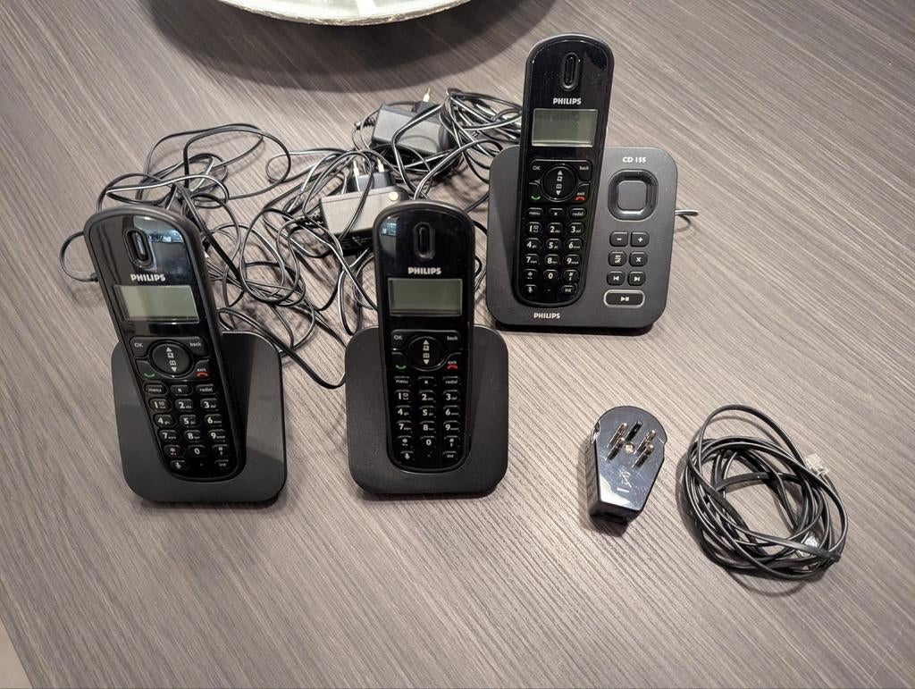 Vaste Telefonie 3 Draagbare Toestellen Philips CD155, Telecommunicatie, Ophalen of Verzenden, Gebruikt, 3 handsets