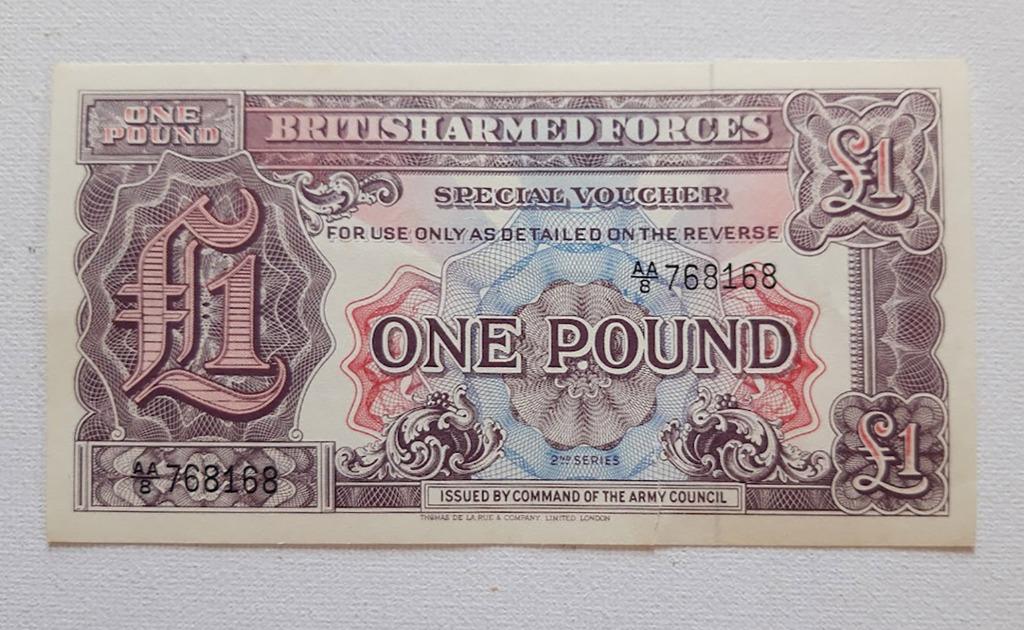 UK 1948 (na WWII) bankbiljet 1Pond Britse Strijdkrachten VVF, Postzegels en Munten, Verzenden, Overige landen, Los biljet