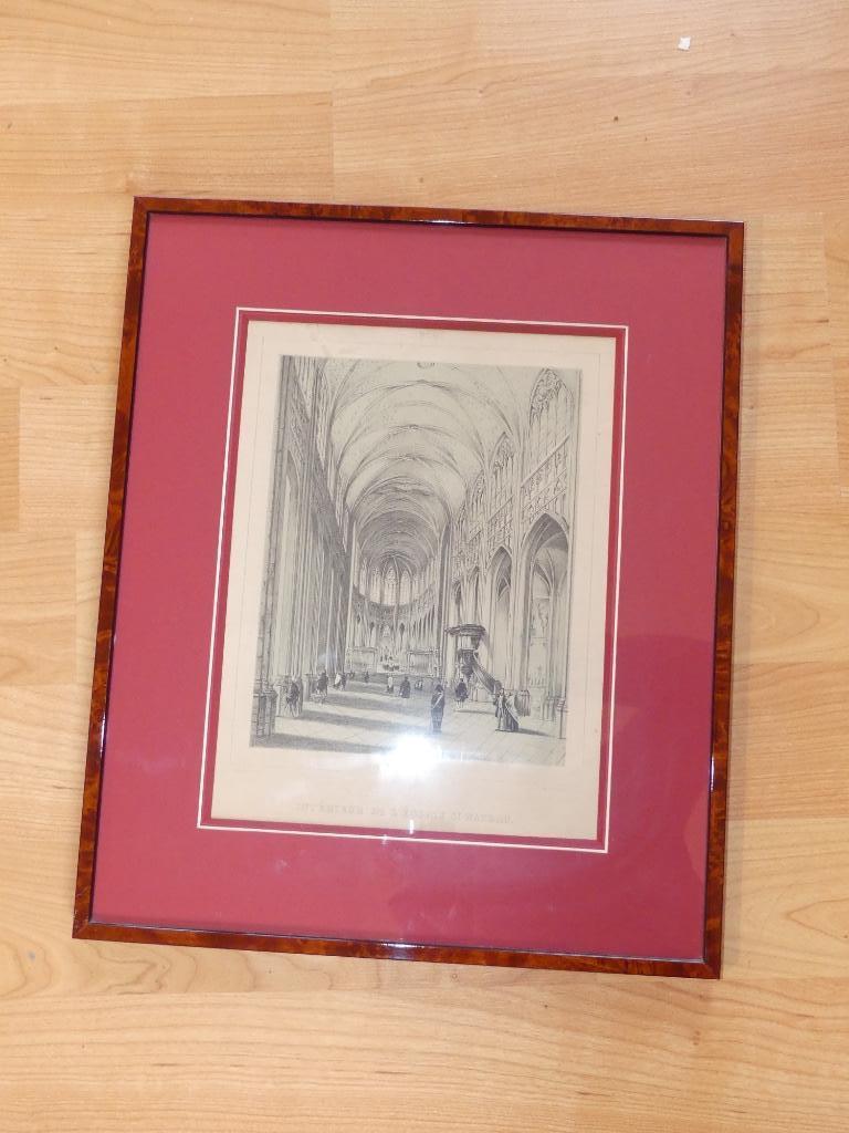 Ancienne lithographie "Mons Intérieur de l'église St Waudru", Ophalen