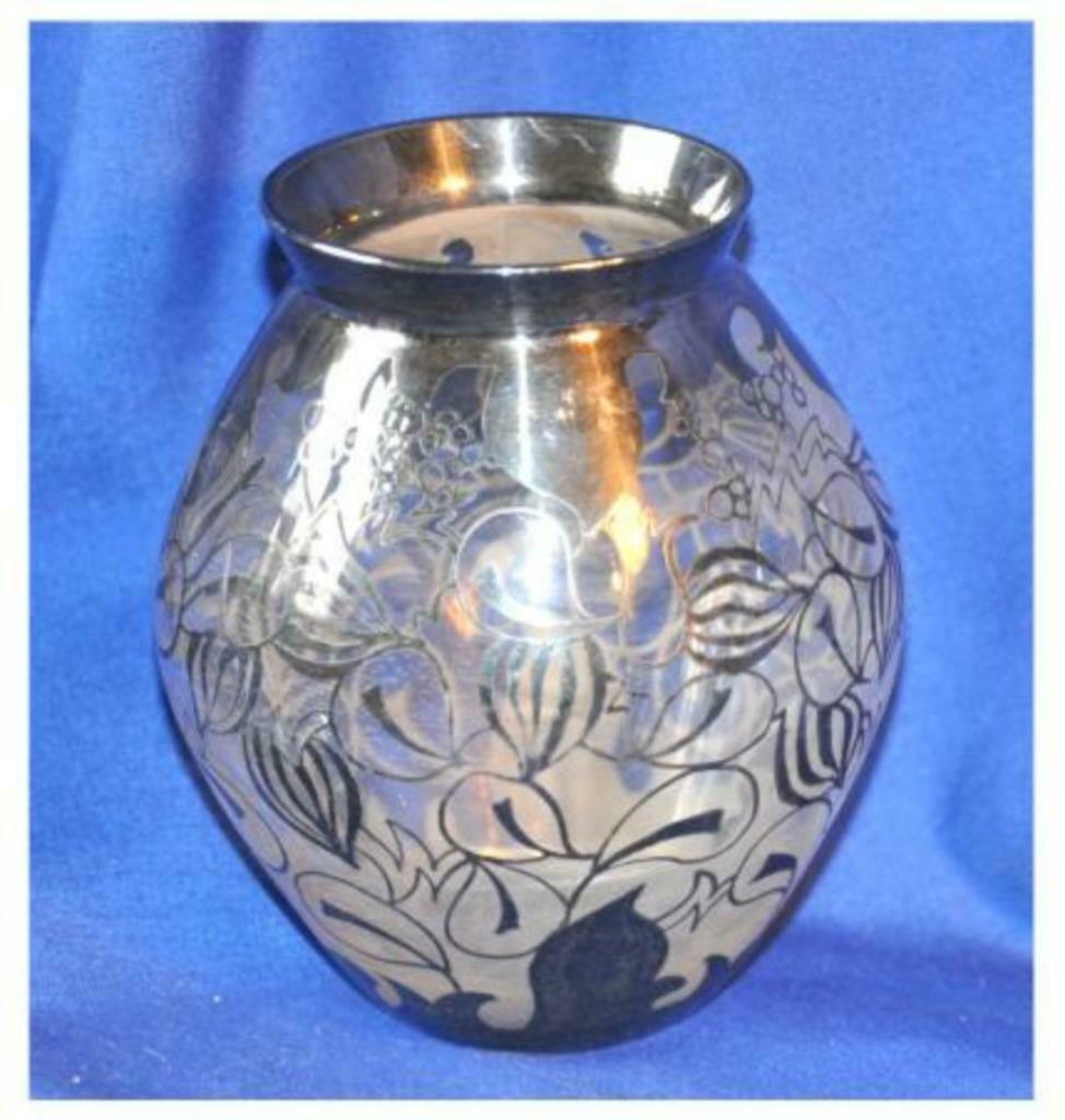 § vase boule art deco vegetal rehaut argent, Ophalen of Verzenden