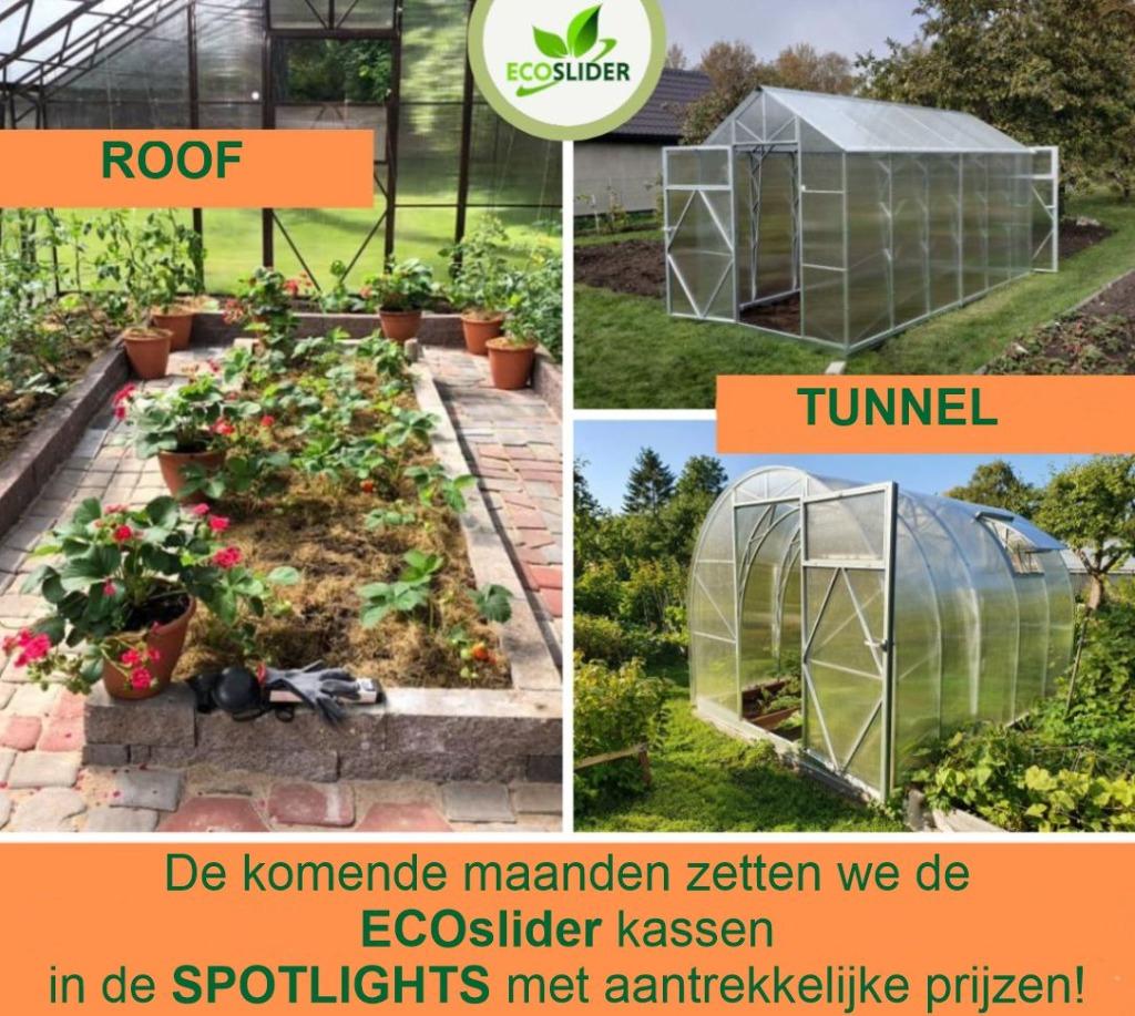 Ecoslider Tunnelkas ES 2 /2.5 x vanaf 4M 6mm Serre, Tuin en Terras, Kassen, Staal, Polycarbonaat, Verzenden, Kweekkas