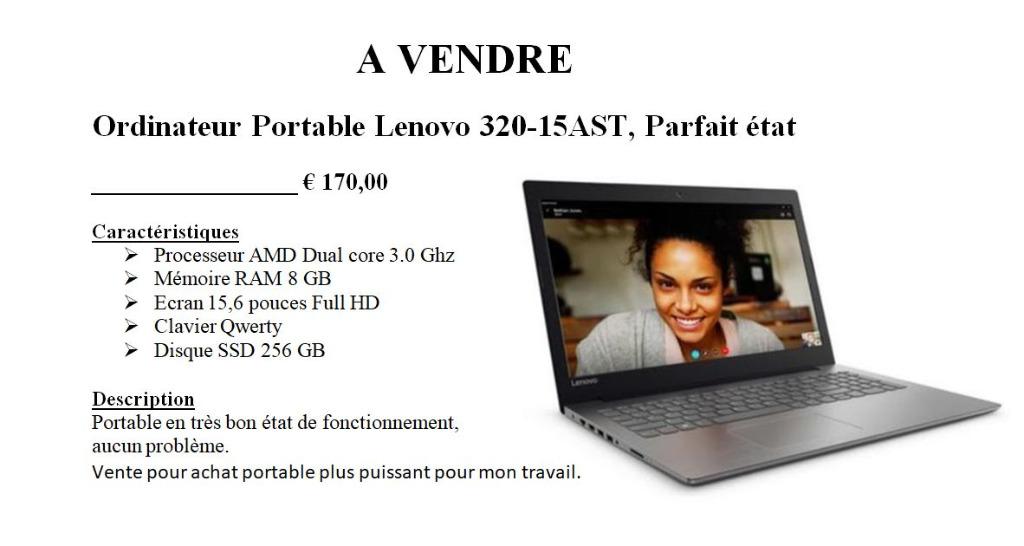 Laptop Lenovo in perfect condition, Informatique & Logiciels, 256 GB, Comme neuf, 2 à 3 Ghz, Enlèvement ou Envoi