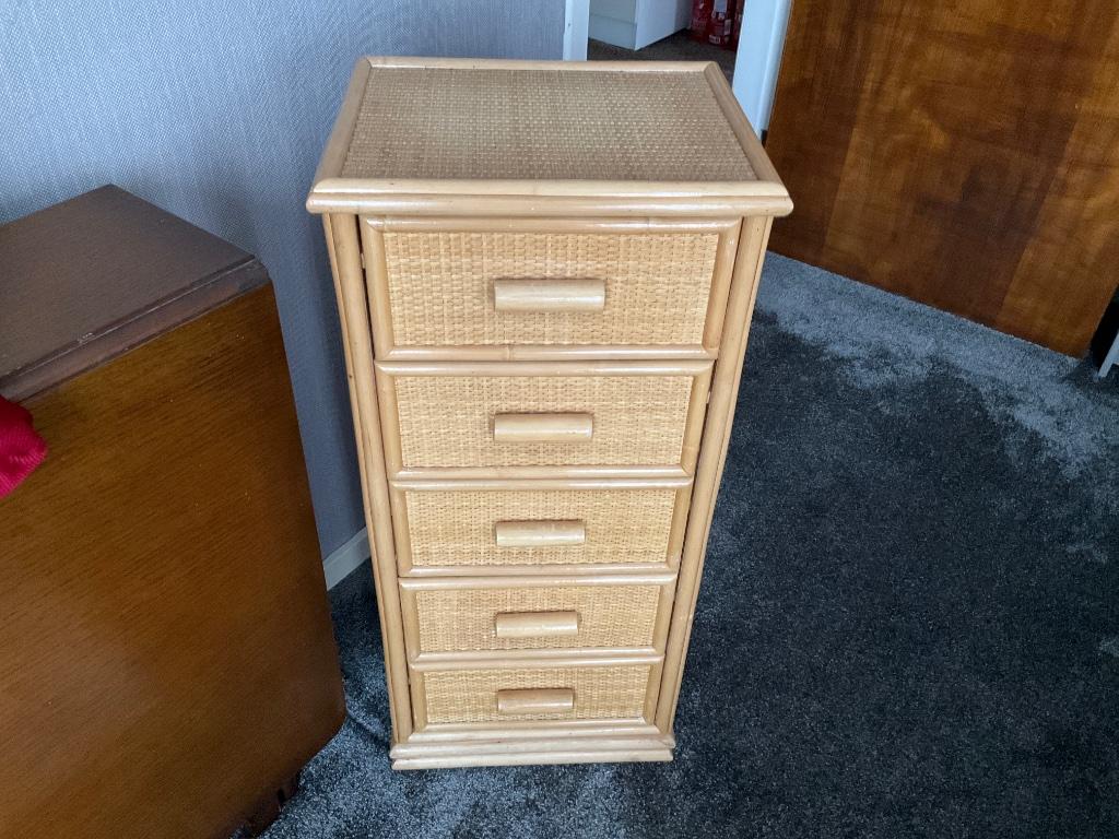 Vintage ladekast in rotan / Bamboo /Boho  look H80xB30xD30, 5 laden of meer, Ophalen, Gebruikt