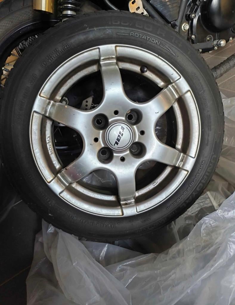 4 banden met velgen. Goede staat, Auto-onderdelen, Banden en Velgen, Ophalen, 14 inch, Gebruikt, Banden en Velgen