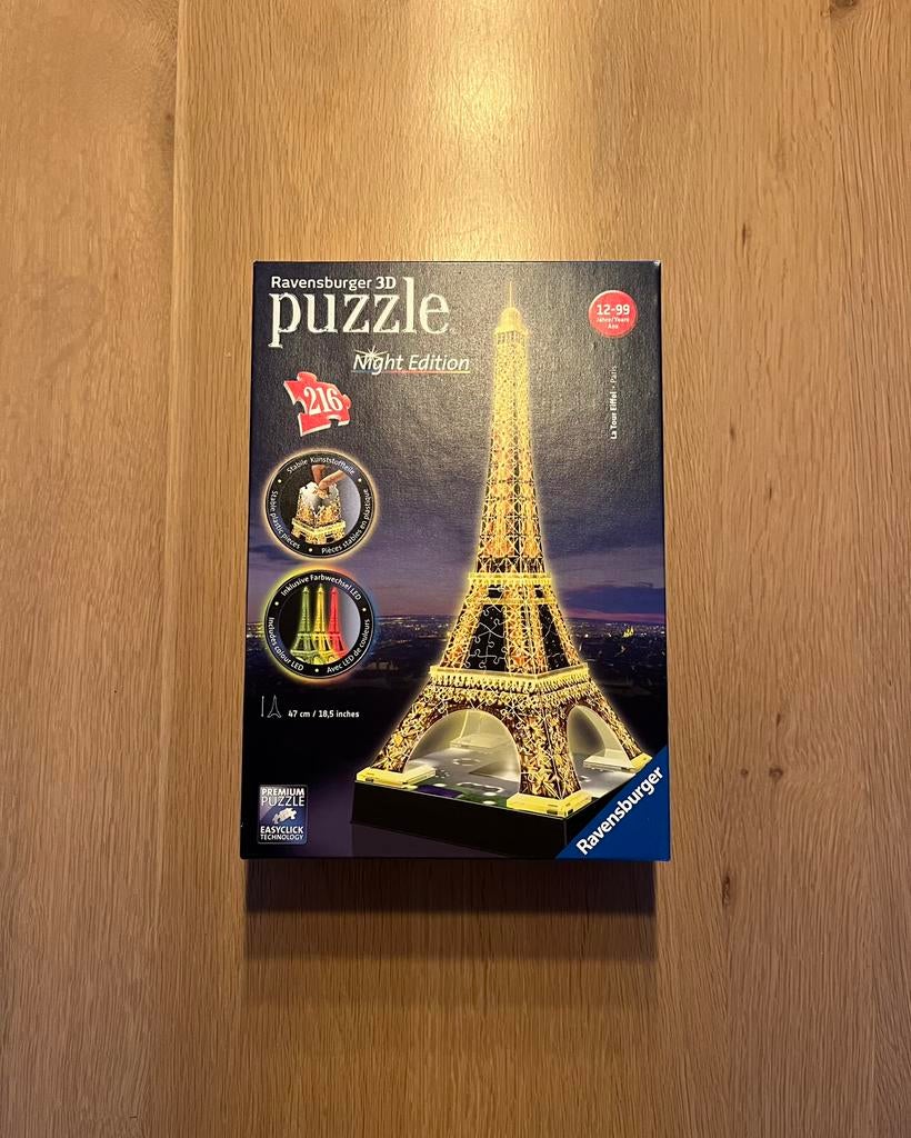 Eiffeltoren 3D puzzel van Ravensburger (night edition), Ophalen of Verzenden, Zo goed als nieuw