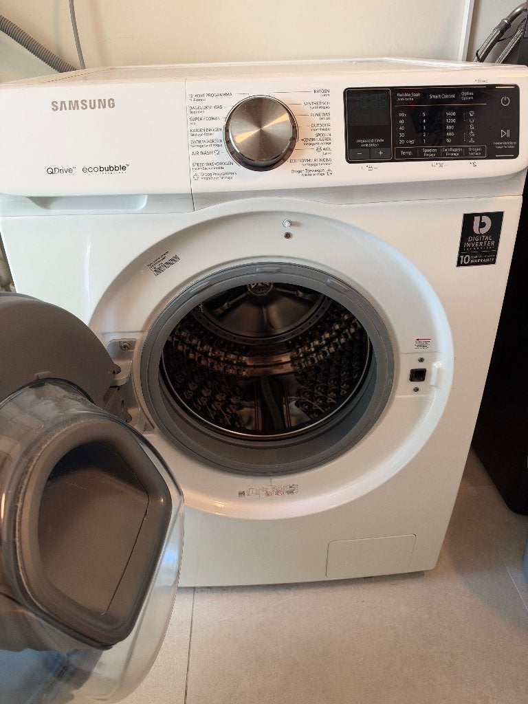 Samsung QuickDrive was-droogcombinatie 9 kg – WD91N642OOW, 8 tot 10 kg, Ophalen, Gebruikt, 85 tot 90 cm
