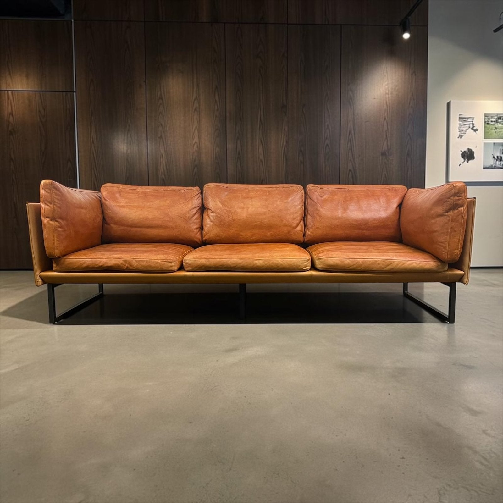 Cognac lederen driezit / canapé / zetel in Cassina stijl, Enlèvement