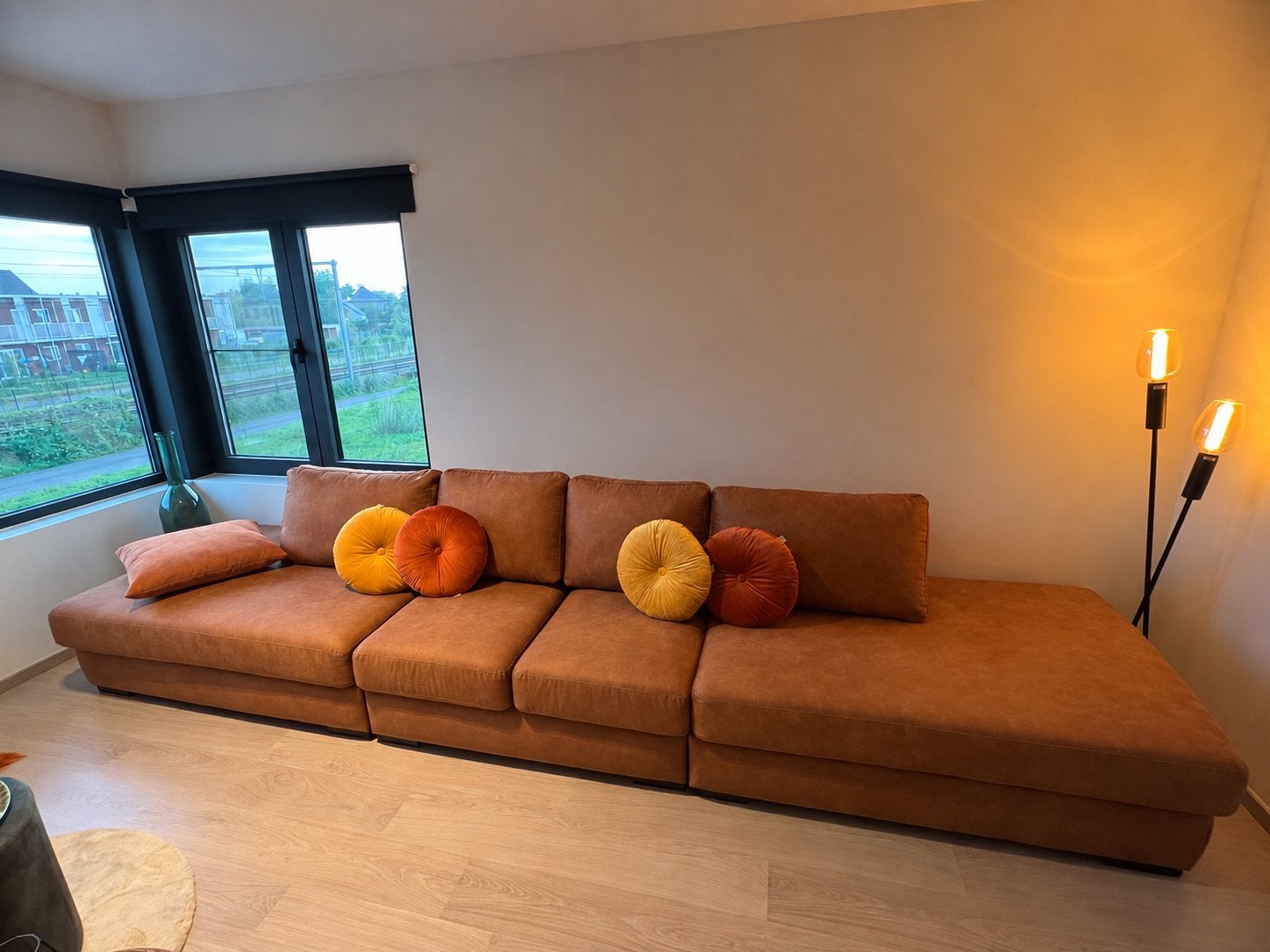 XXL mooie velours salon in cognac (roestbruin) kleur, Enlèvement, Comme neuf