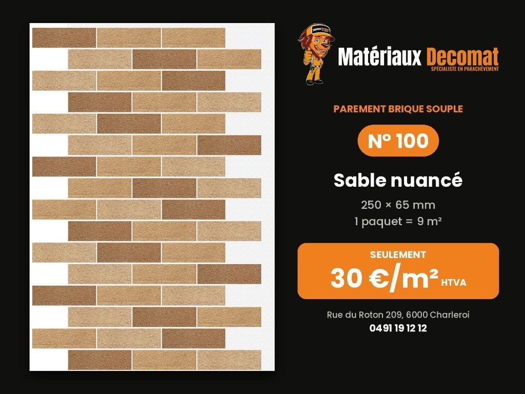 Parement brique souple - N 100 Sable nuancé - 30 €/m², Bricolage & Construction, Enlèvement, Neuf, Briques