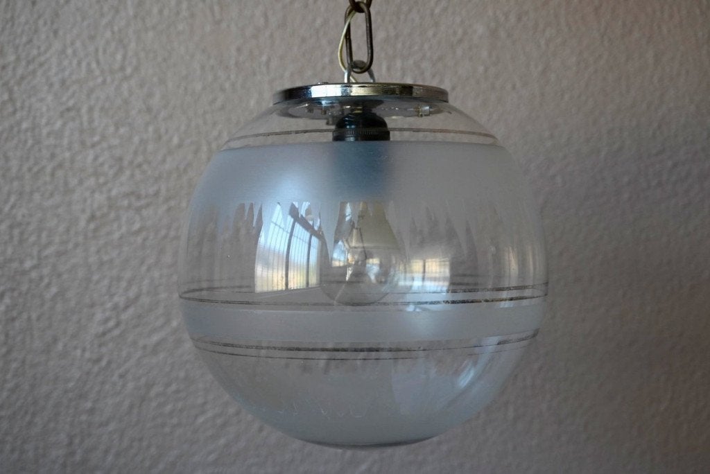 Suspension globe verre soufflé Space Age années 60 chromé, Autres culots, Verre, Vintage, Enlèvement