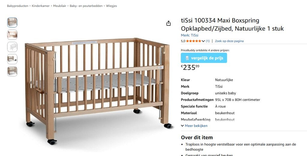 TISSI - Baby bed / Cosleeper, Hoogslaper of Stapelbed, 70 tot 85 cm, Ophalen of Verzenden, Zo goed als nieuw