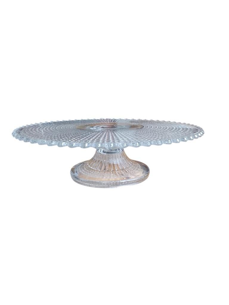 Vintage Glazen Taartplateau op Voet – Persglas, Ophalen