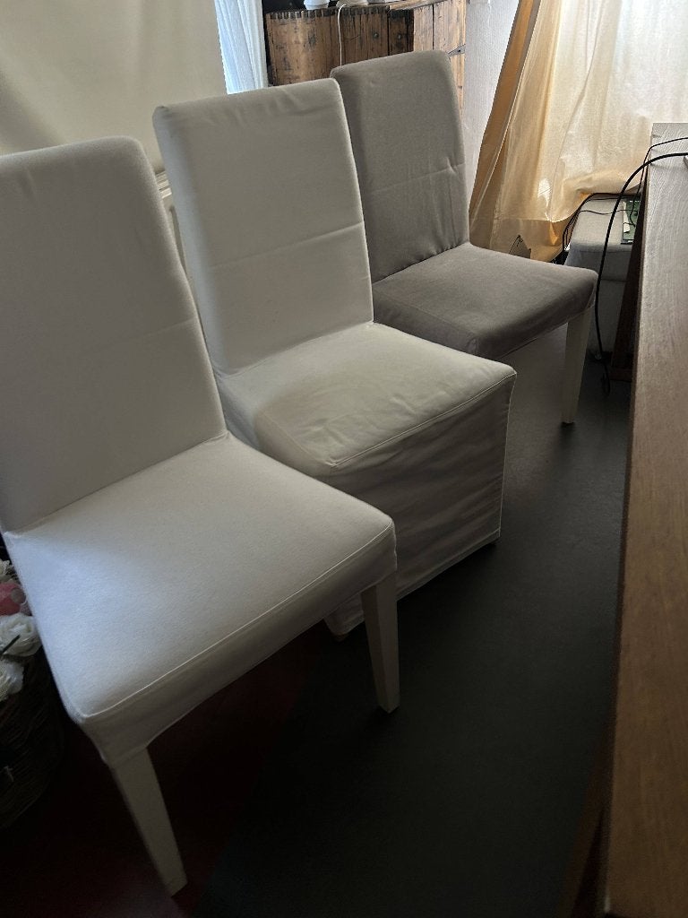 Lot de 6 chaises IKEA BERGMUND– Très bon état, Ophalen, Gebruikt, Wit, Stof