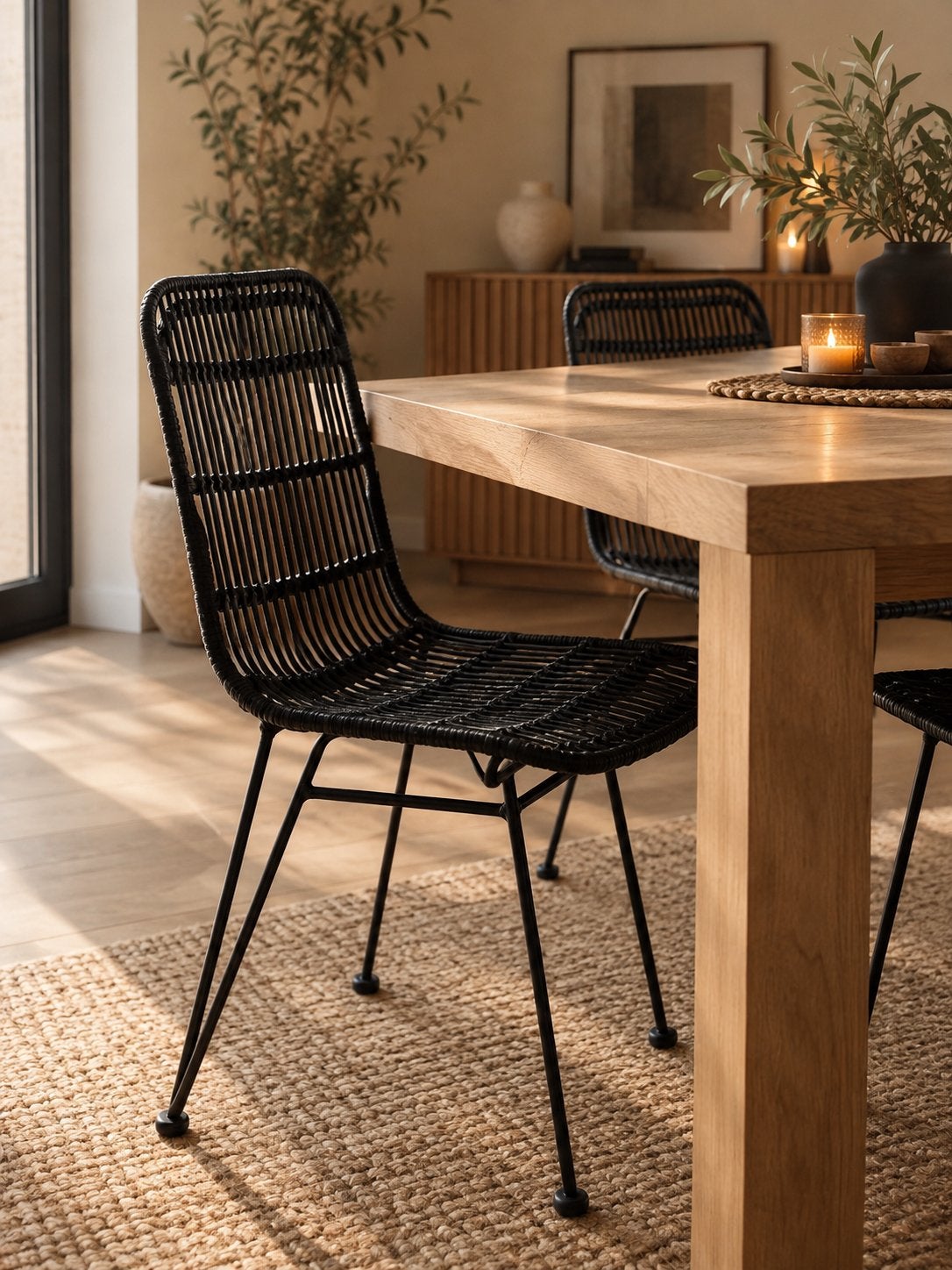 Set van 4 zwarte rotan stoelen - als nieuw, Ophalen, Zo goed als nieuw