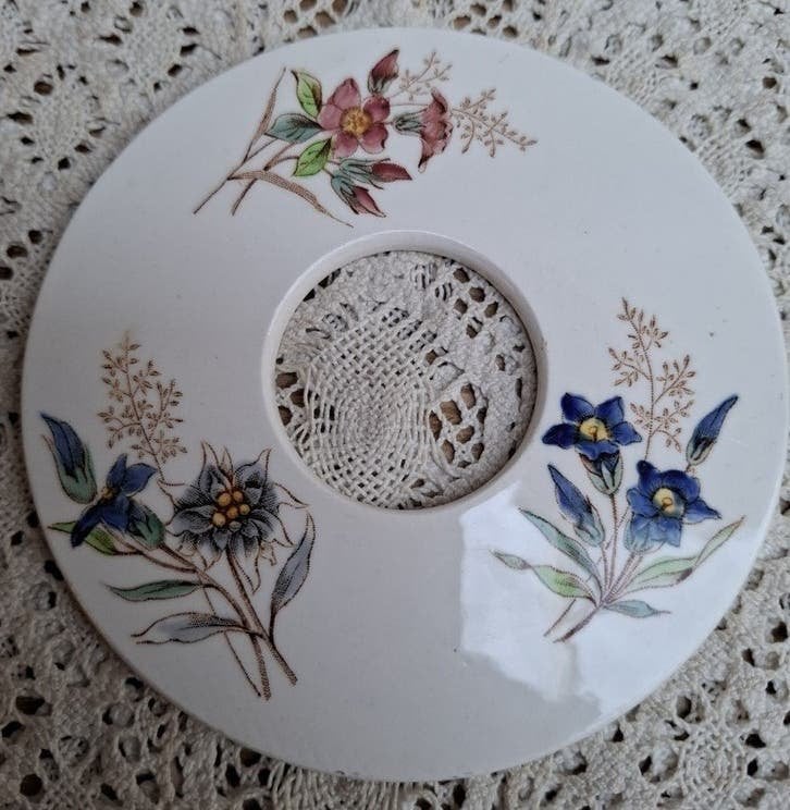 Vintage keramiek tegeltje, bloemen, voor klein rechaud, 11cm, Enlèvement ou Envoi