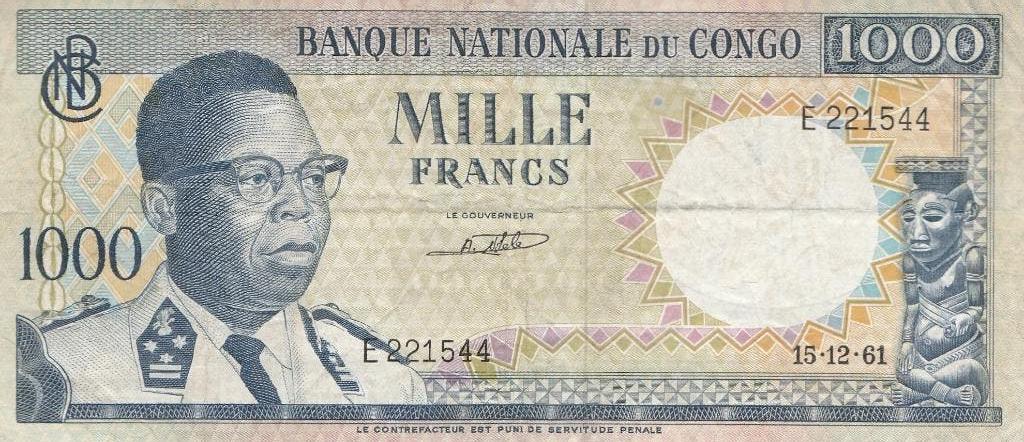 Billet de 1000 francs de 1961 au Congo., Enlèvement ou Envoi, Billets en vrac