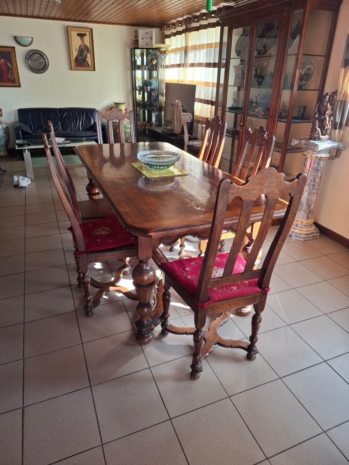 table de cuisine et chaises en chêne de style liégeois, 200 cm ou plus, Liégeois, Enlèvement, Utilisé