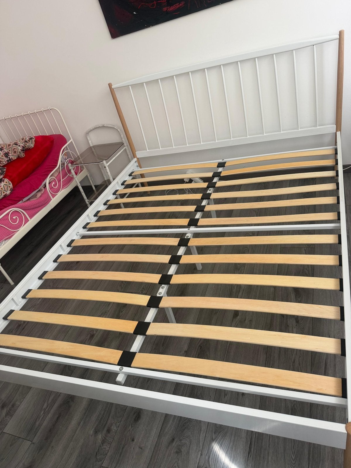 2-persoonsbed met lattenbodem, Huis en Inrichting, Slaapkamer | Bedden, Ophalen, Zo goed als nieuw, Wit