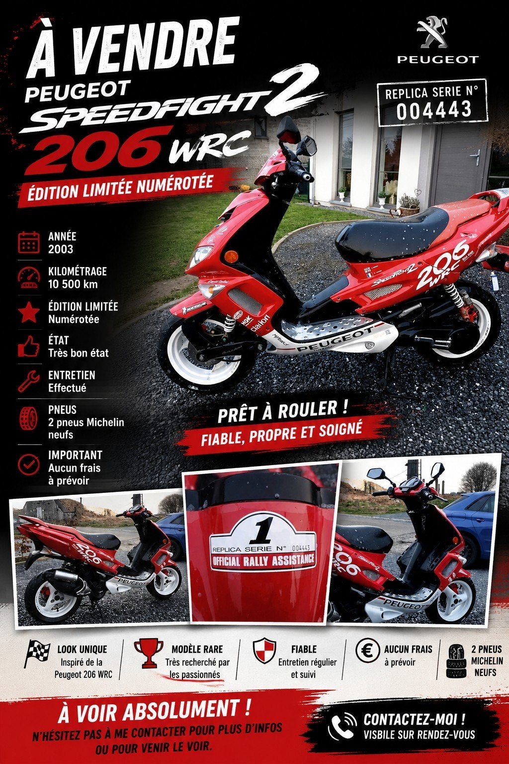 Scooter Peugeot speedfight 2 206 wrc numéroté, Fietsen en Brommers, Ophalen