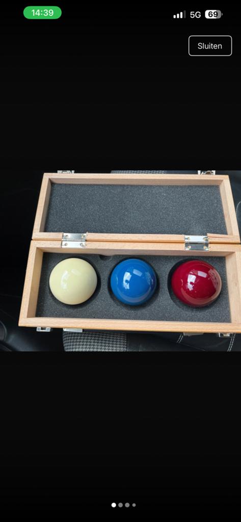 Luxe Houten Koffer La Boule Bleue + Carambole Biljartballen, Ophalen of Verzenden, Zo goed als nieuw