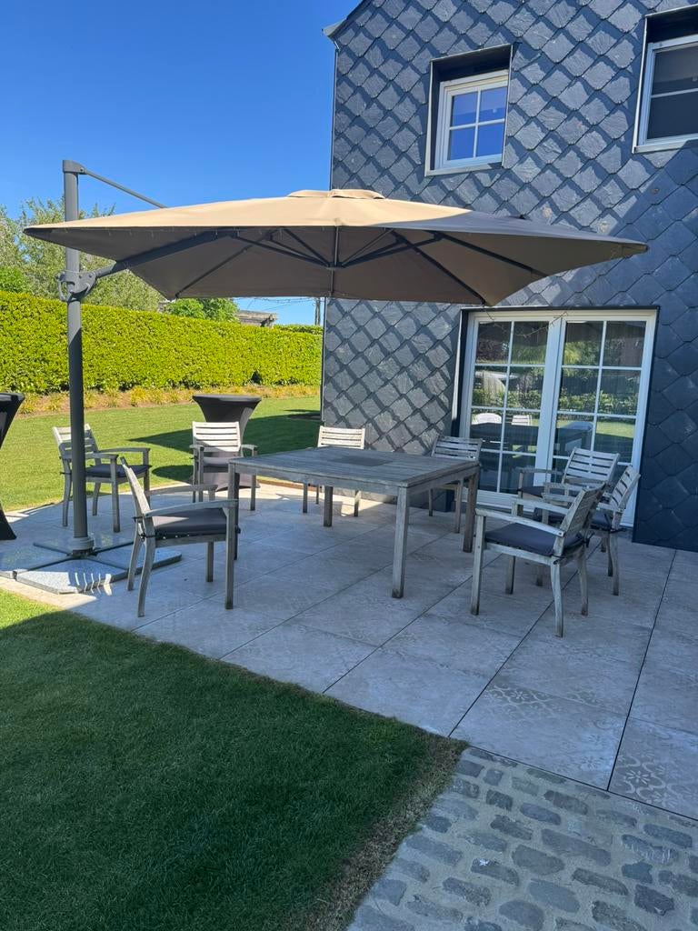 Terrasse en eucalyptus plus parasol, Jardin & Terrasse, Enlèvement, Utilisé, Autres types