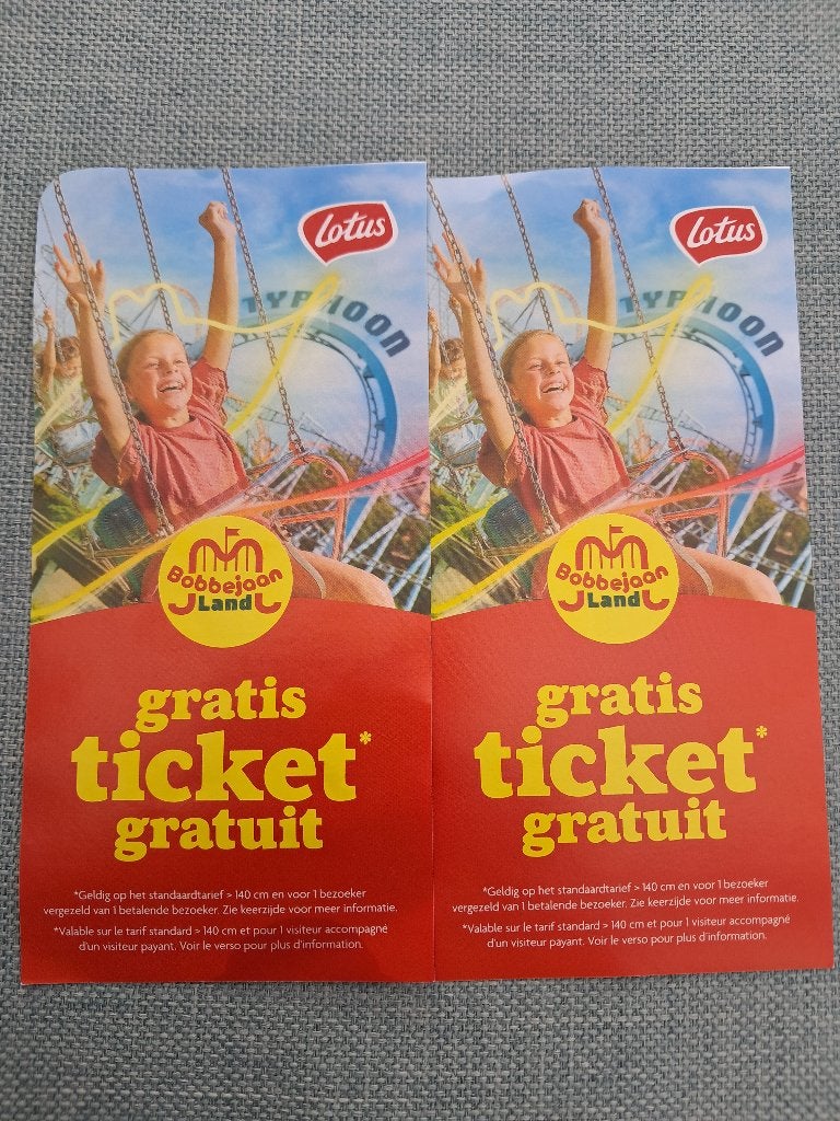 Te koop : 2 inkomtickets voor pretpark Bobbejaanland, Tickets en Kaartjes, Twee personen, Ticket of Toegangskaart