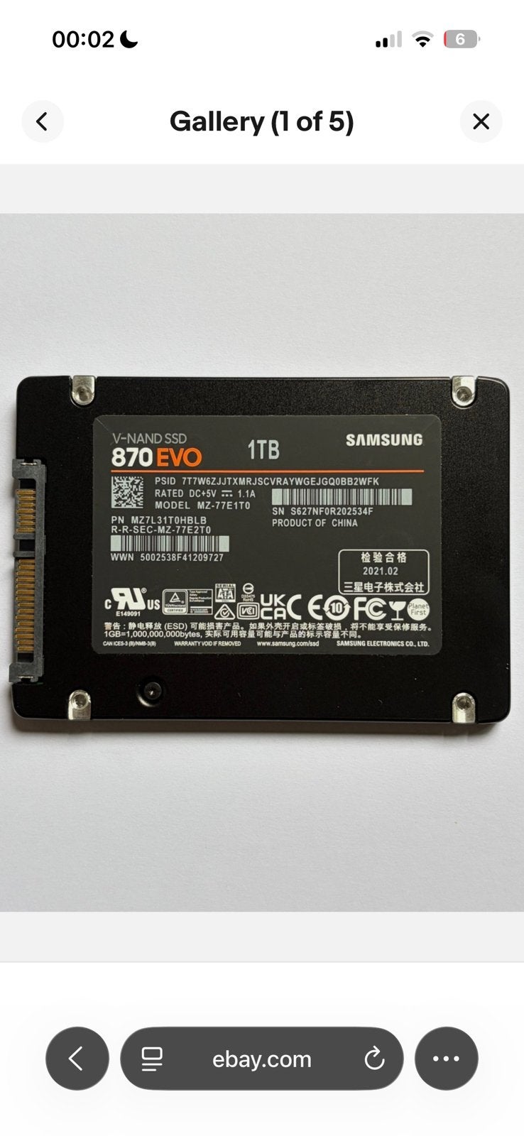 SSD 1TB SAMSUNG Q870 EVO, Informatique & Logiciels, Enlèvement, Comme neuf, SSD