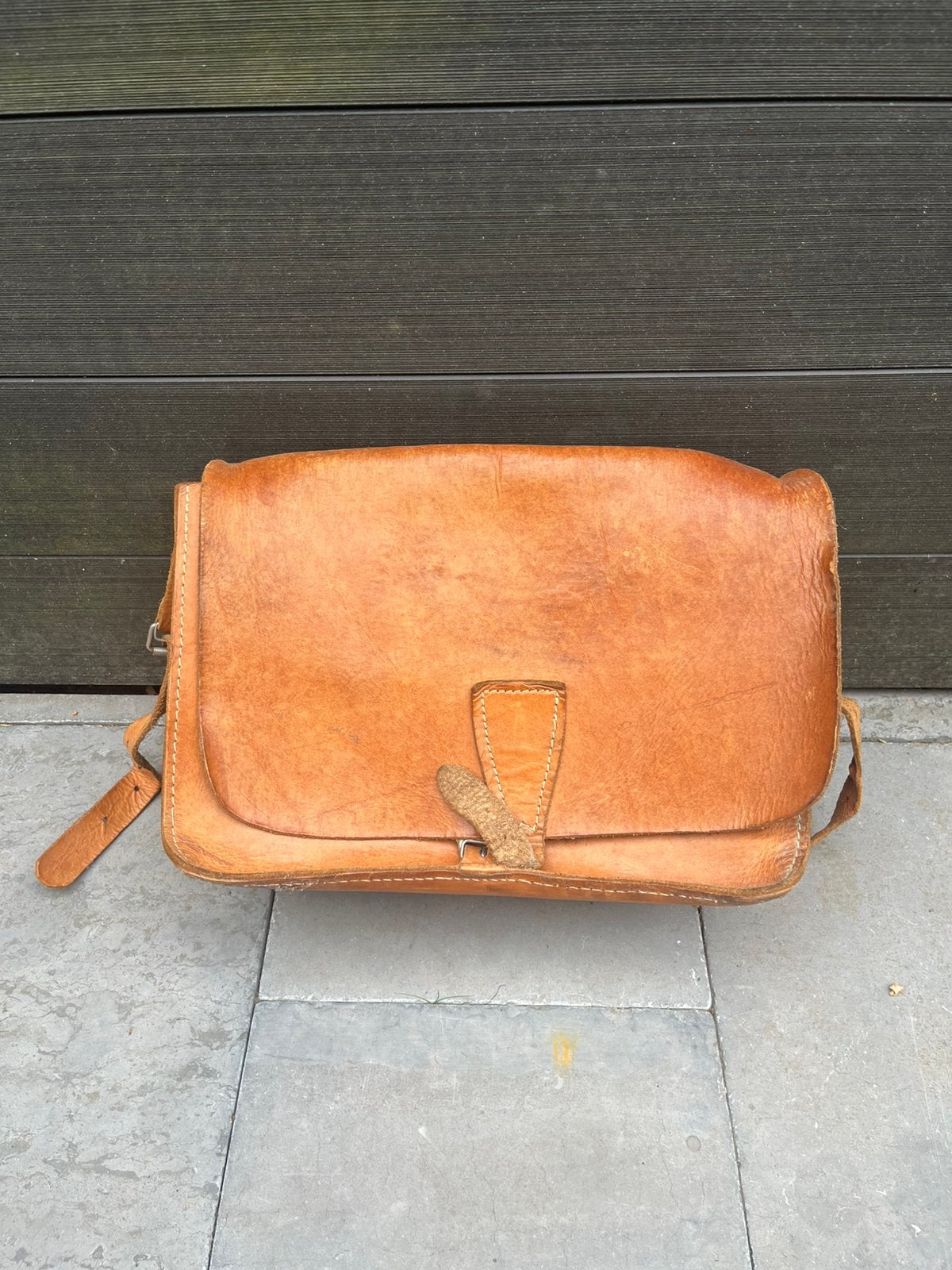 Lederen schoudertas., Handtassen en Accessoires, Tassen | Schoudertassen, Ophalen, Gebruikt, Bruin, Leer