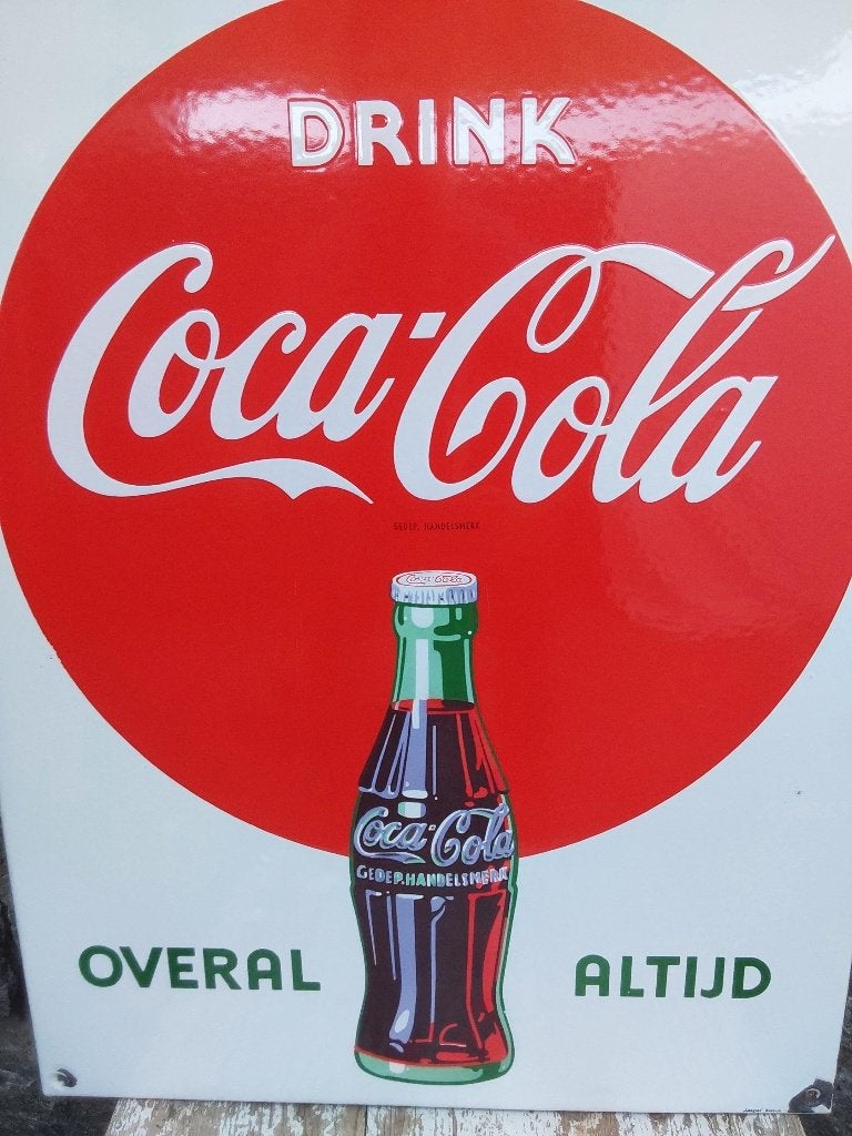 Emaille Reclamebord Bord Coca Cola pracht staat, Antiek en Kunst, Ophalen of Verzenden